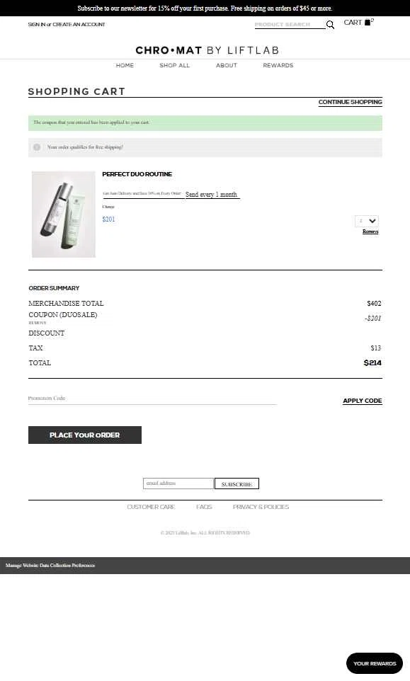 LIFTLAB checkout page showing LIFTLAB discount code box | Screenshot taken by SimplyCodes community member on May 2, 2025