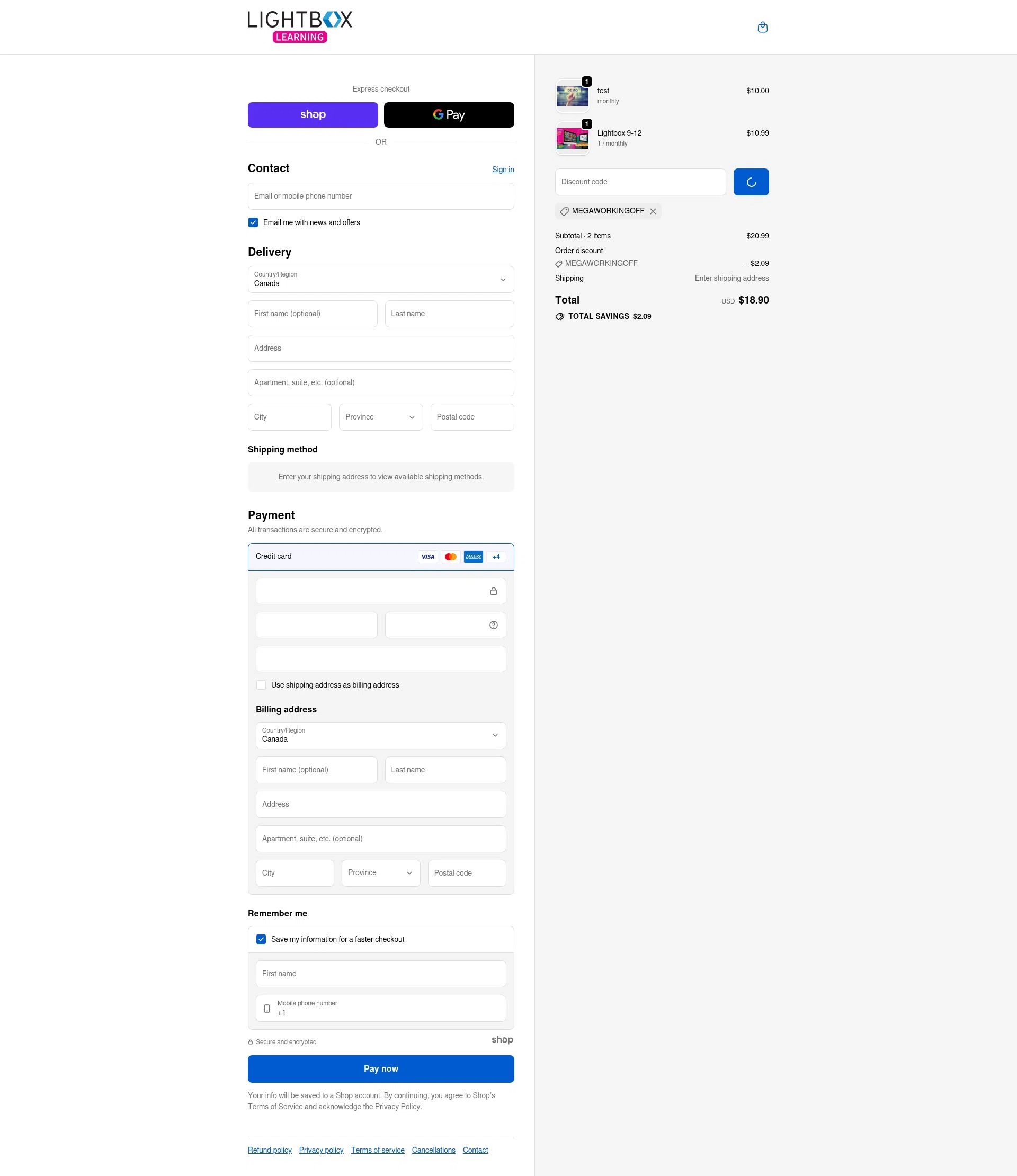 Lightbox Learning at Home checkout page showing Lightbox Learning at Home promo code box | Screenshot taken by SimplyCodes community member on Dec 24, 2025