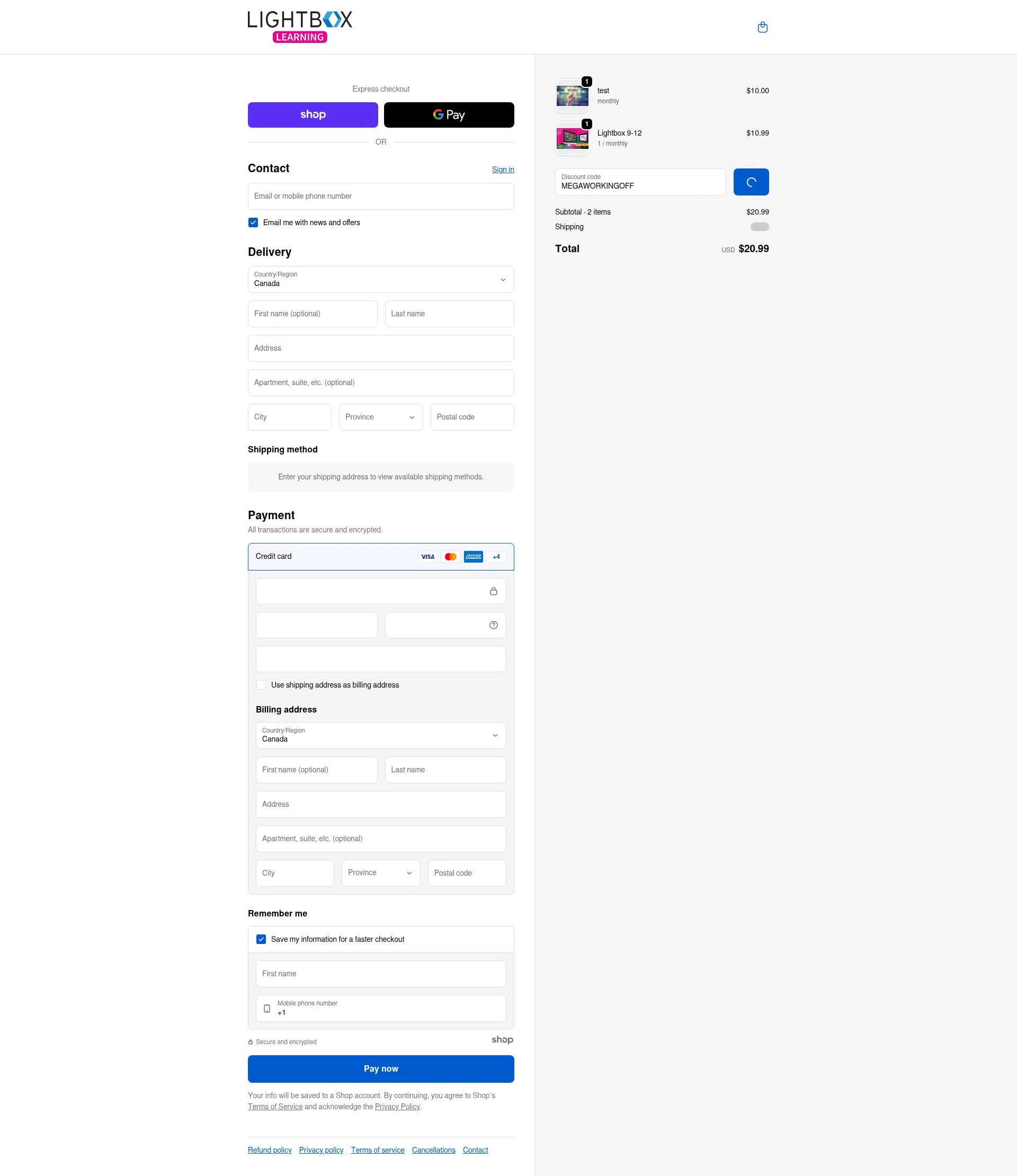 Lightbox Learning at Home checkout page showing Lightbox Learning at Home promo code box | Screenshot taken by SimplyCodes community member on Dec 29, 2025