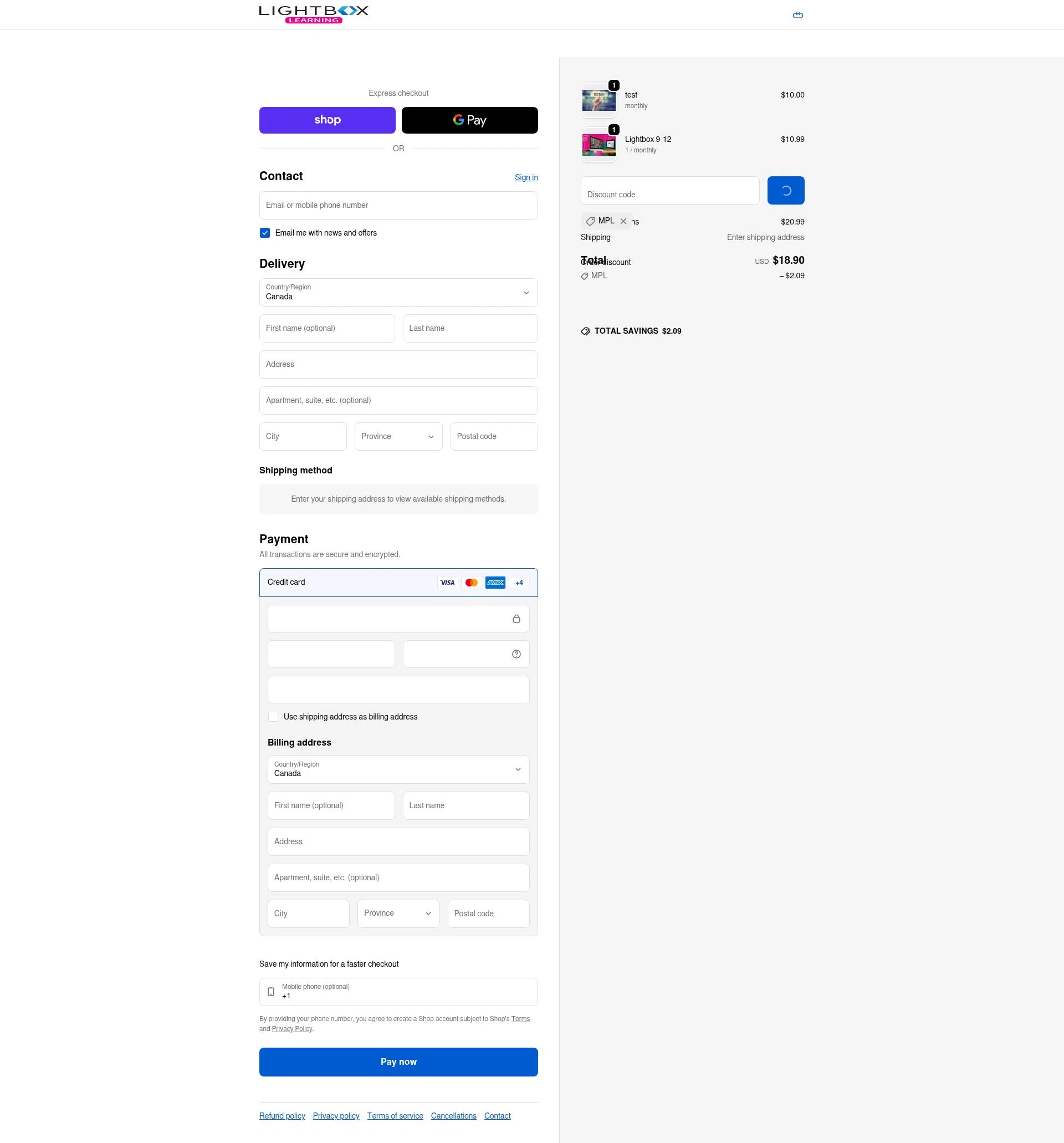 Lightbox Learning at Home checkout page showing Lightbox Learning at Home promo code box | Screenshot taken by SimplyCodes community member on Jan 8, 2026