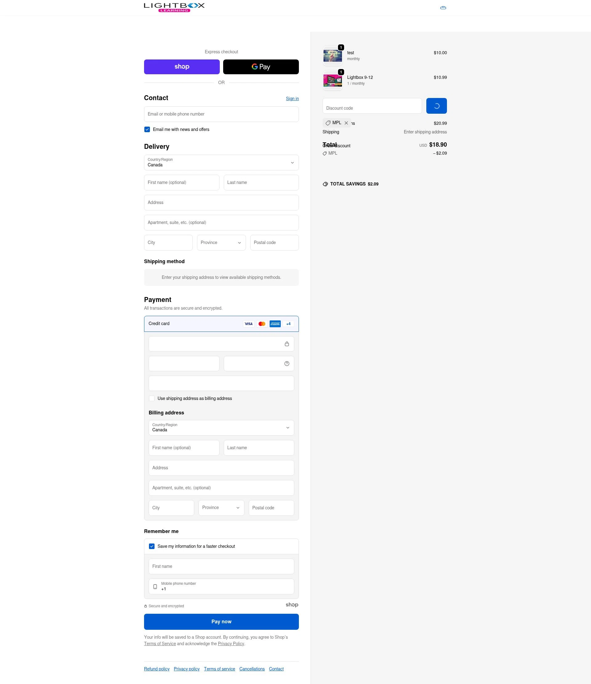 Lightbox Learning at Home checkout page showing Lightbox Learning at Home promo code box | Screenshot taken by SimplyCodes community member on Dec 24, 2025