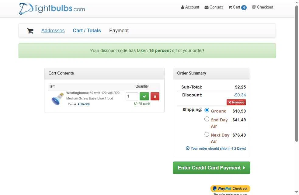 Light Bulbs checkout page showing Light Bulbs promo code box | Screenshot taken by SimplyCodes community member on Sep 29, 2025