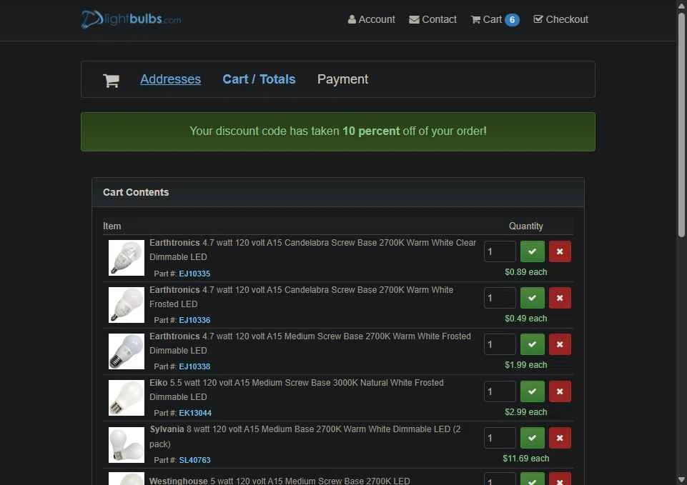 Light Bulbs checkout page showing Light Bulbs promo code box | Screenshot taken by SimplyCodes community member on Jan 7, 2026