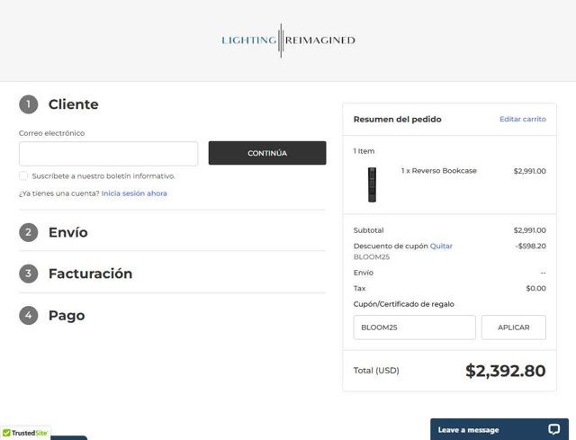 Lighting Reimagined checkout page showing Lighting Reimagined coupon code box | Screenshot taken by SimplyCodes community member on Aug 22, 2025
