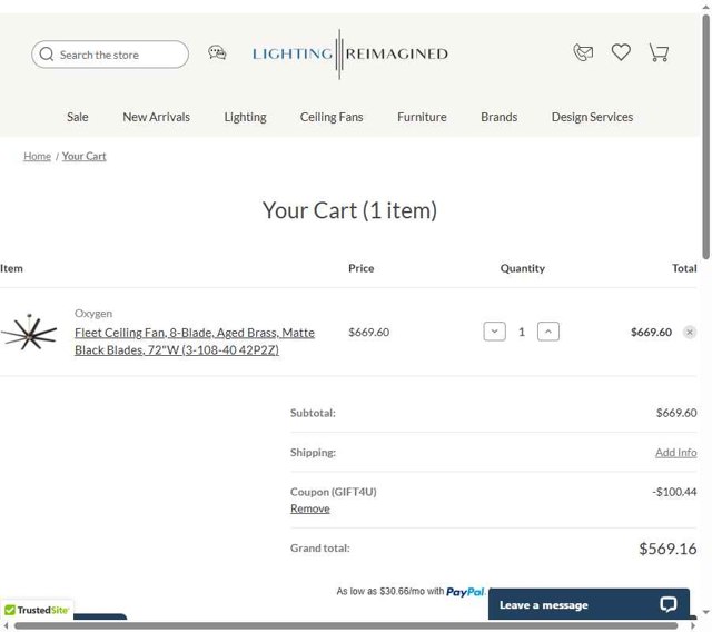 Lighting Reimagined checkout page showing Lighting Reimagined coupon code box | Screenshot taken by SimplyCodes community member on Aug 25, 2025