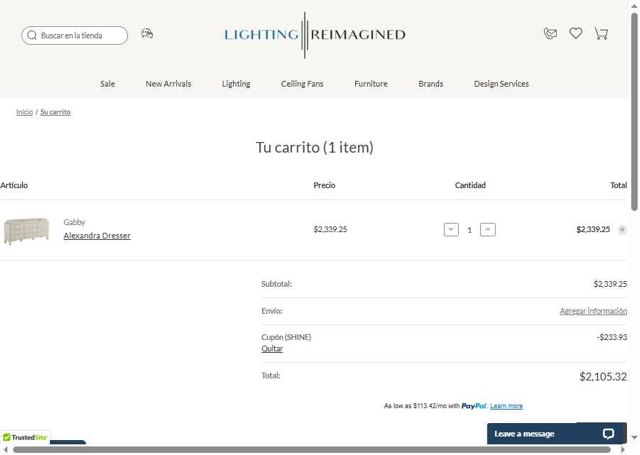 Lighting Reimagined checkout page showing Lighting Reimagined coupon code box | Screenshot taken by SimplyCodes community member on Aug 25, 2025