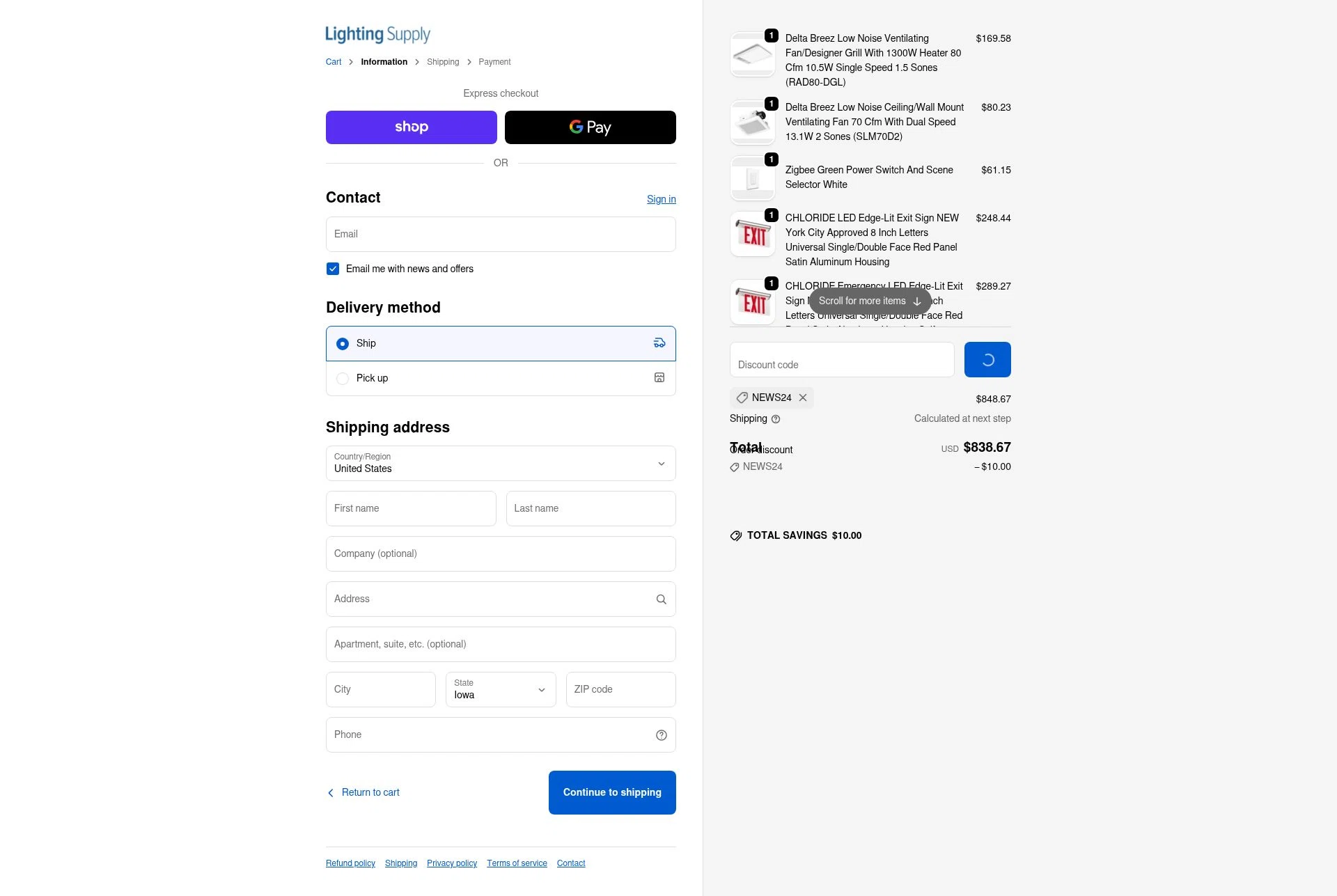 Lighting Supply checkout page showing Lighting Supply discount code box | Screenshot taken by SimplyCodes community member on Feb 5, 2026