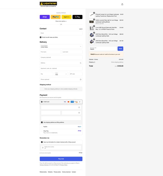 Lightkiwi checkout page showing Lightkiwi promo code box | Screenshot taken by SimplyCodes community member on Sep 7, 2025