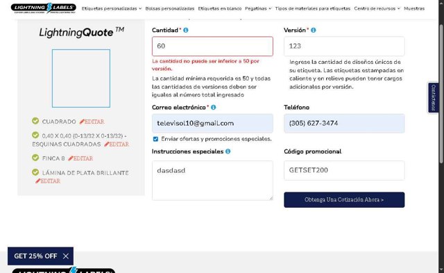 Lightning Labels checkout page showing Lightning Labels promo code box | Screenshot taken by SimplyCodes community member on Aug 17, 2025