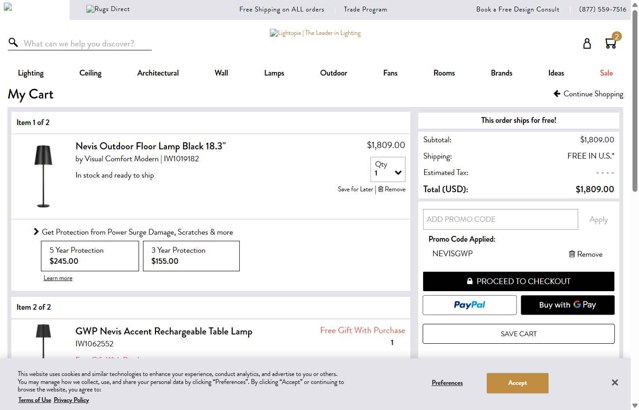 Lightopia checkout page showing Lightopia coupon code box | Screenshot taken by SimplyCodes community member on Aug 25, 2025