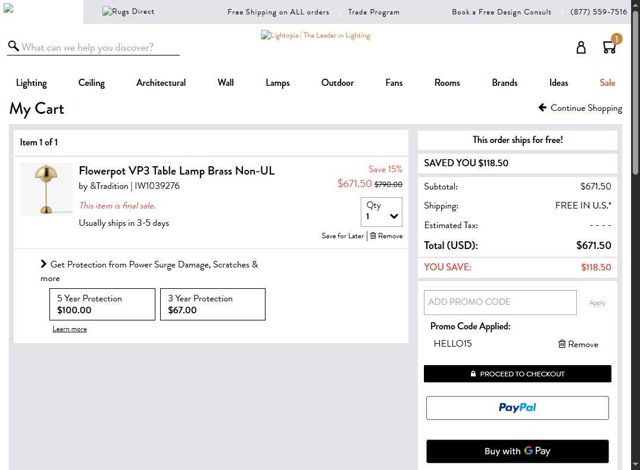 Lightopia checkout page showing Lightopia coupon code box | Screenshot taken by SimplyCodes community member on Sep 2, 2025