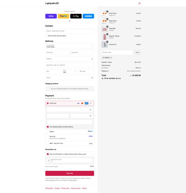 LightpathLED checkout page showing LightpathLED promo code box | Screenshot taken by SimplyCodes community member on Sep 10, 2025