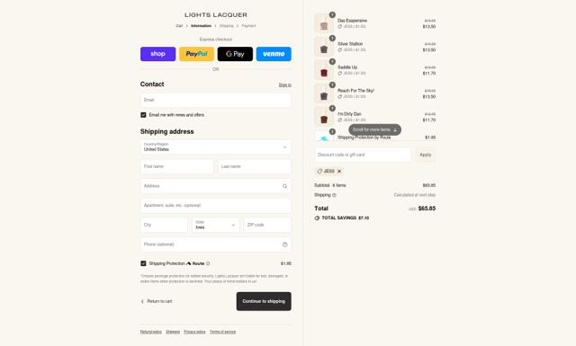 Lights Lacquer checkout page showing Lights Lacquer discount code box | Screenshot taken by SimplyCodes community member on Sep 15, 2025
