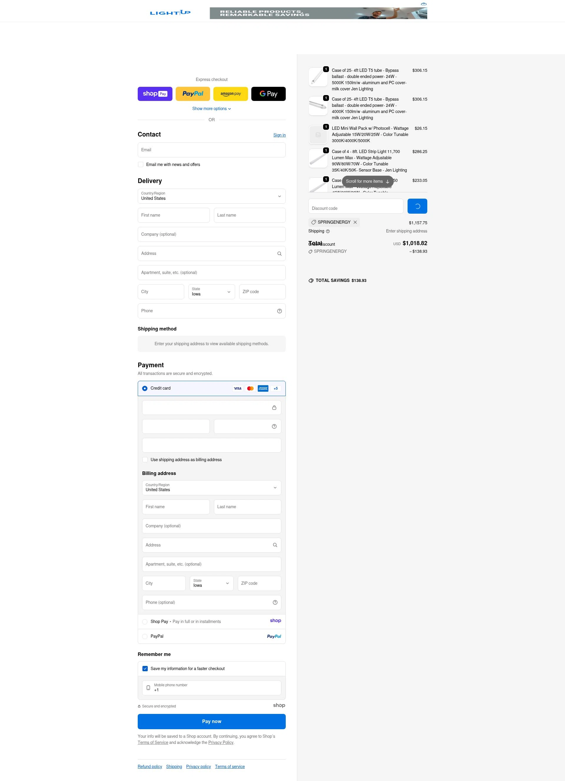 Lightup.com checkout page showing Lightup.com coupon code box | Screenshot taken by SimplyCodes community member on Jan 7, 2026