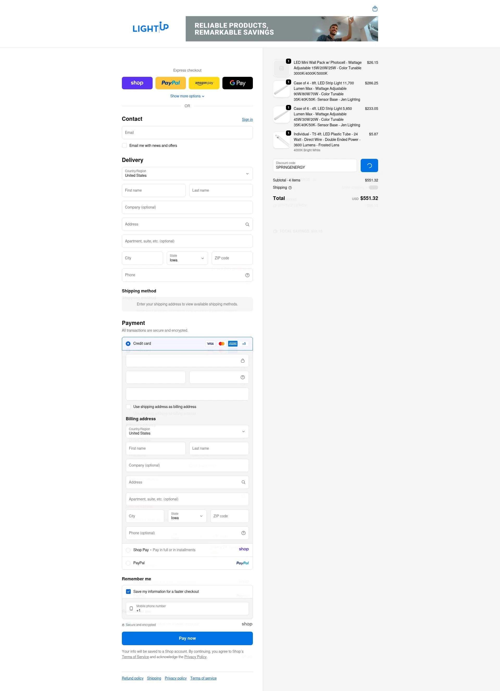 Lightup.com checkout page showing Lightup.com coupon code box | Screenshot taken by SimplyCodes community member on Dec 28, 2025