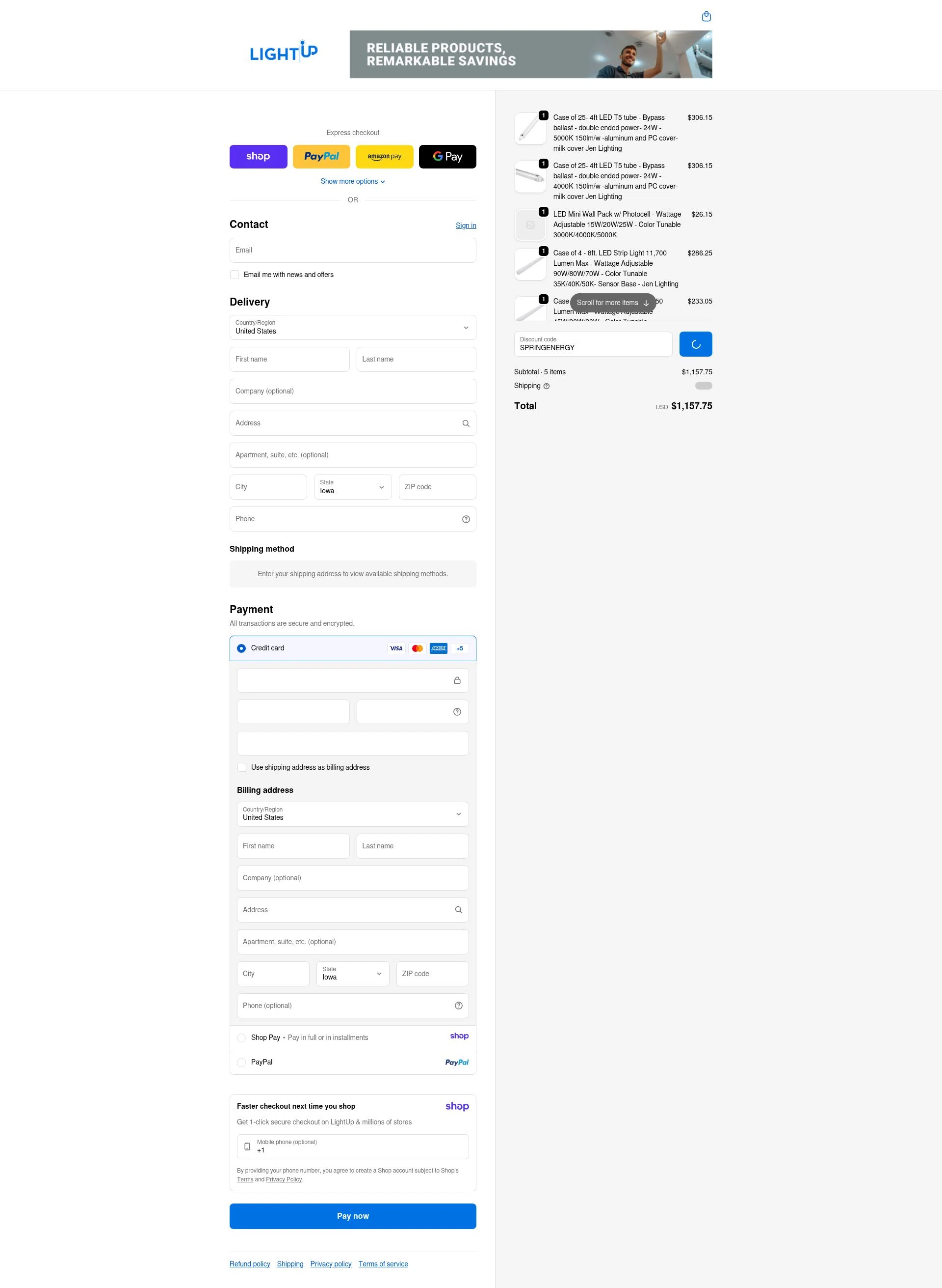 Lightup.com checkout page showing Lightup.com coupon code box | Screenshot taken by SimplyCodes community member on Jan 12, 2026