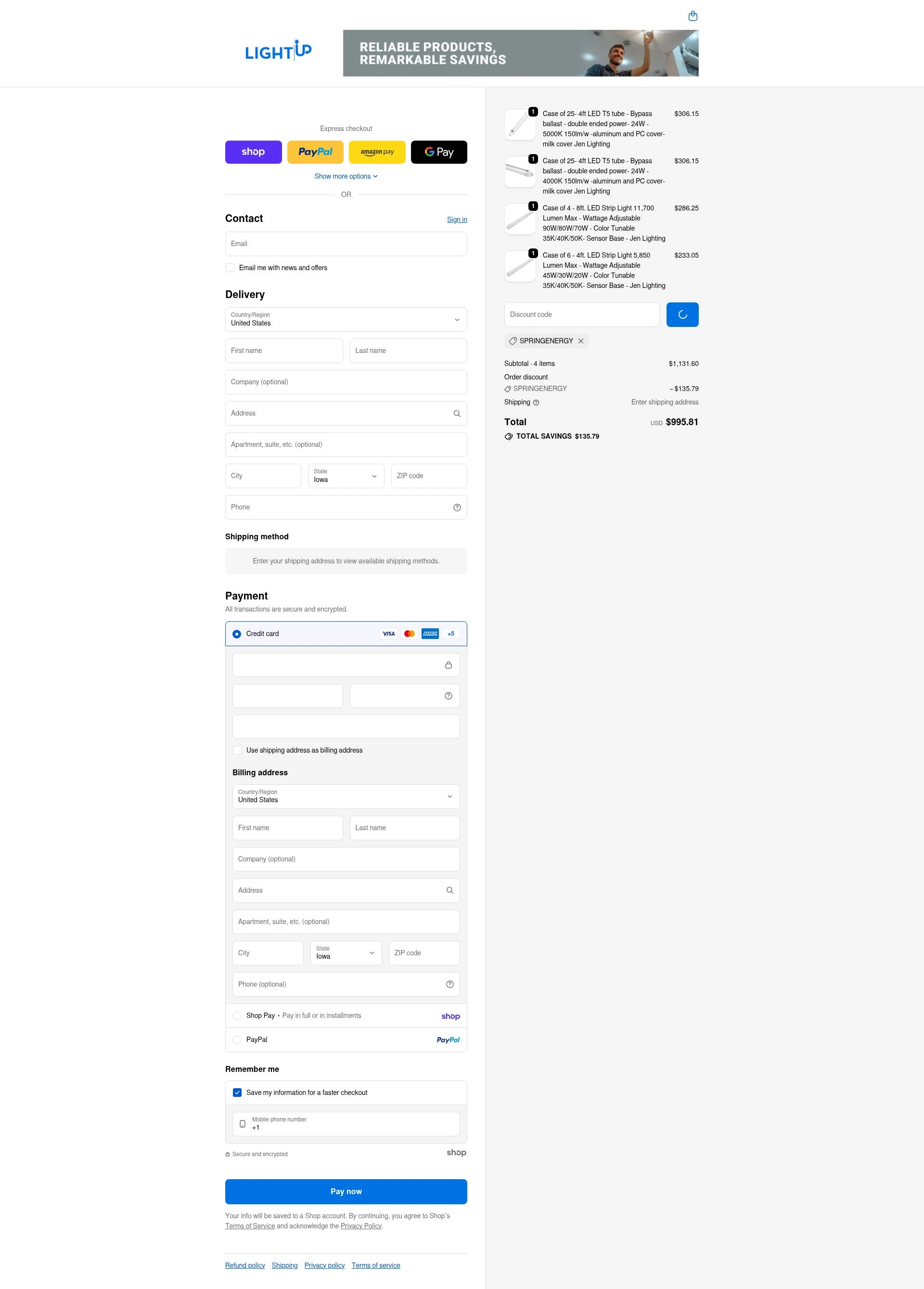 Lightup.com checkout page showing Lightup.com coupon code box | Screenshot taken by SimplyCodes community member on Jan 27, 2026