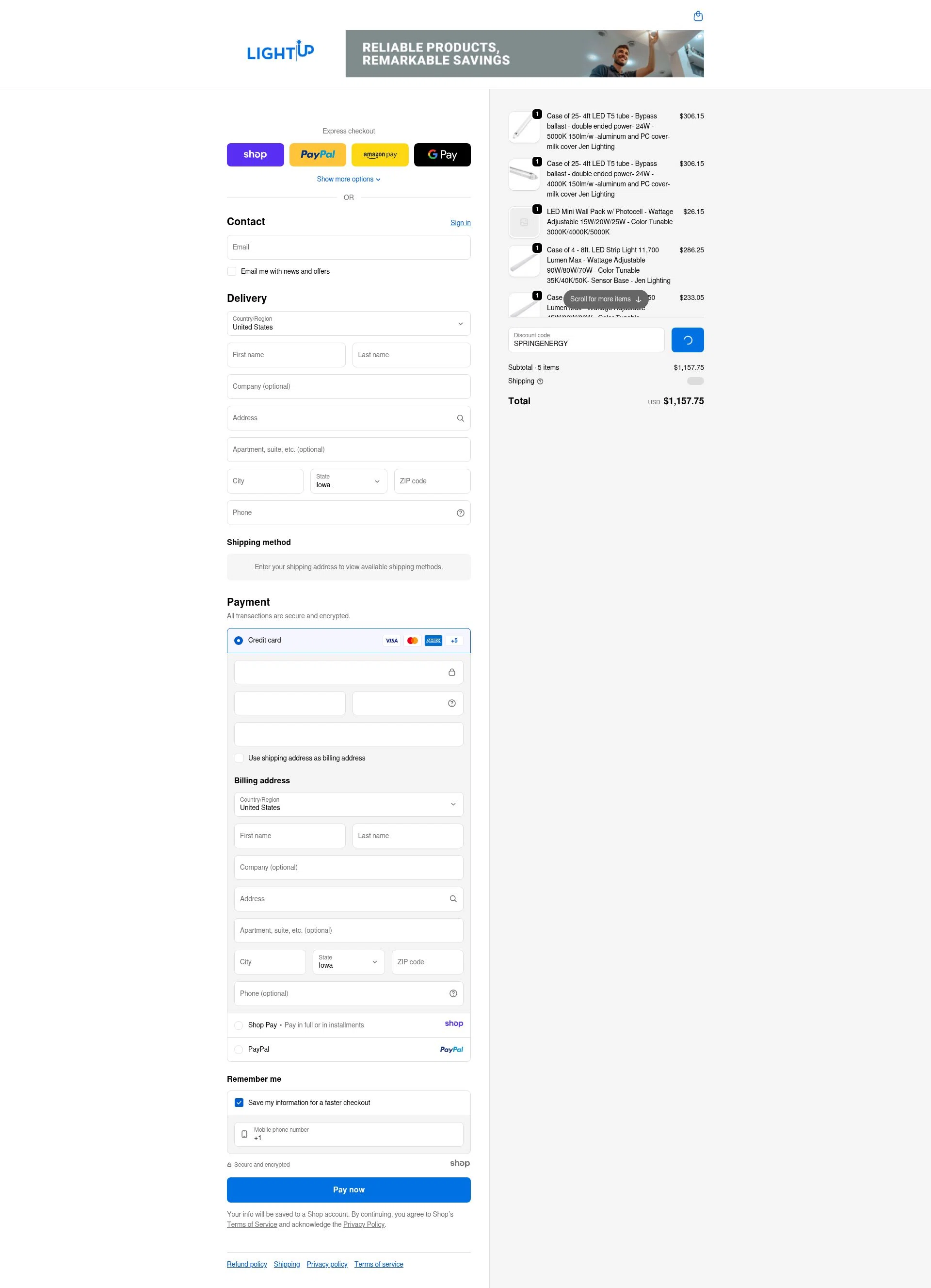 Lightup.com checkout page showing Lightup.com coupon code box | Screenshot taken by SimplyCodes community member on Jan 2, 2026