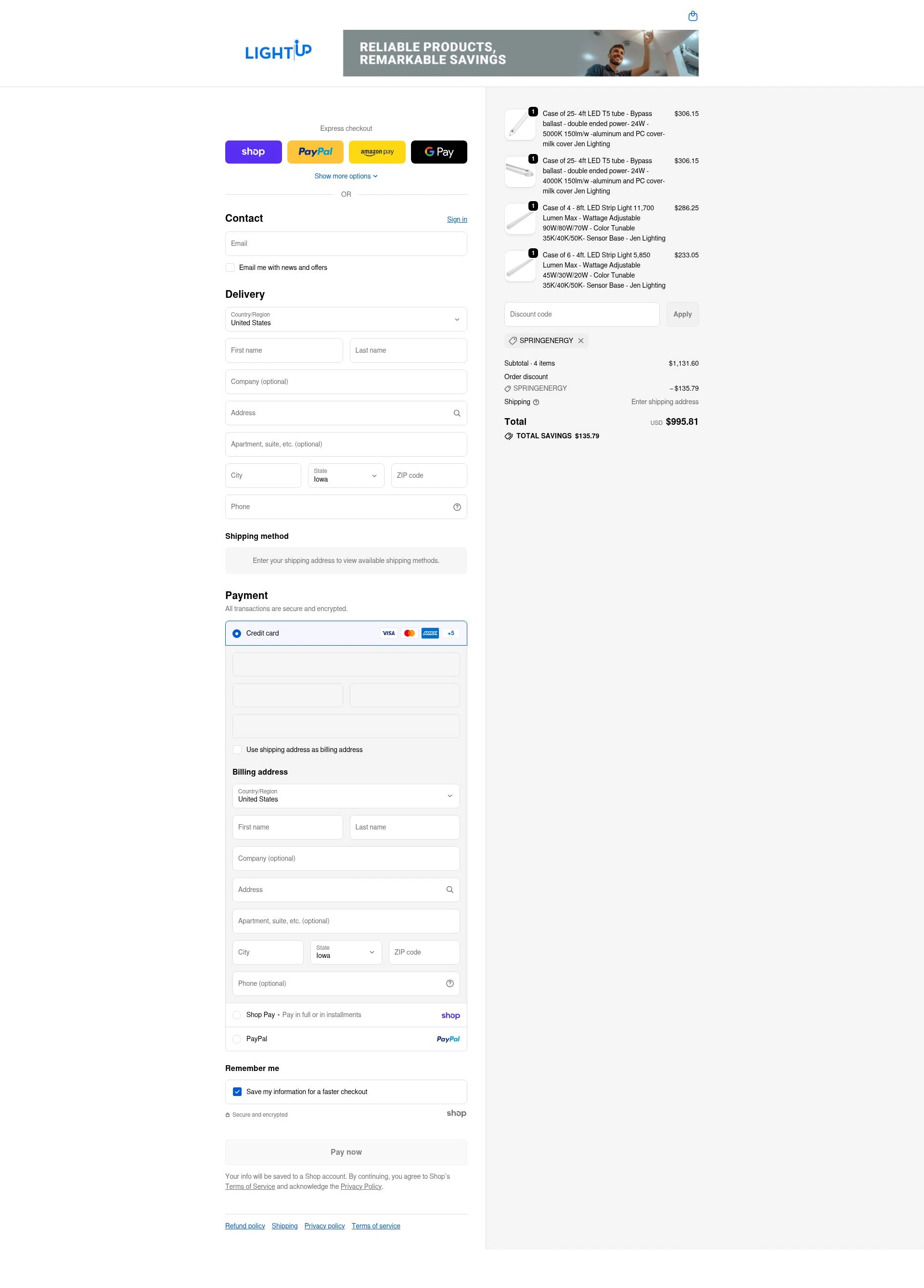 Lightup.com checkout page showing Lightup.com coupon code box | Screenshot taken by SimplyCodes community member on Jan 22, 2026