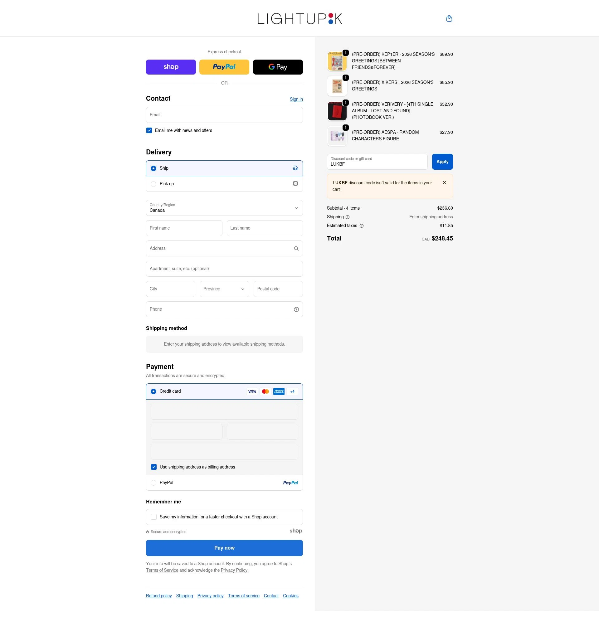 LightUpK checkout page showing LightUpK discount code box | Screenshot taken by SimplyCodes community member on Nov 30, 2025