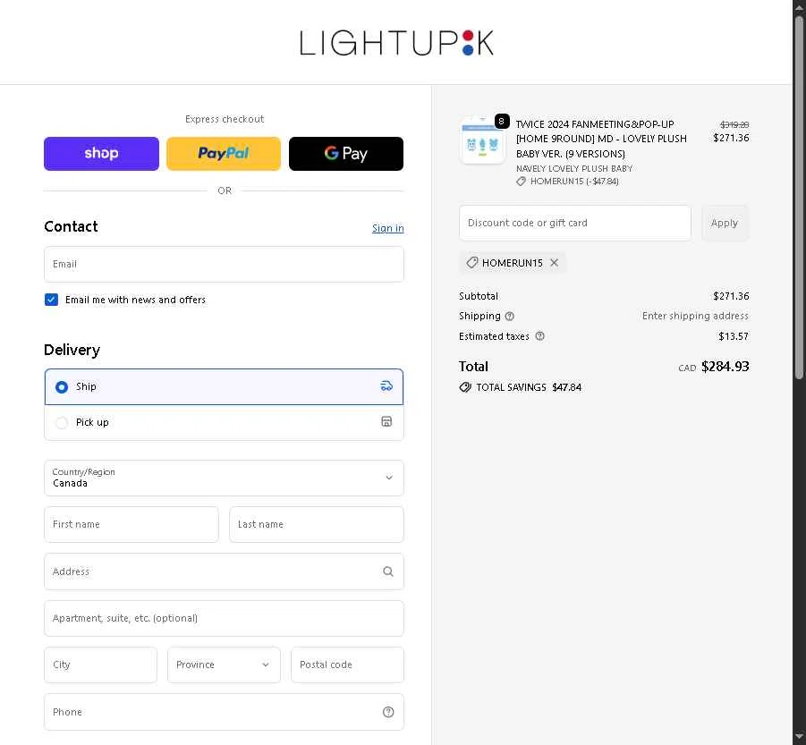 LightUpK checkout page showing LightUpK discount code box | Screenshot taken by SimplyCodes community member on Oct 28, 2025