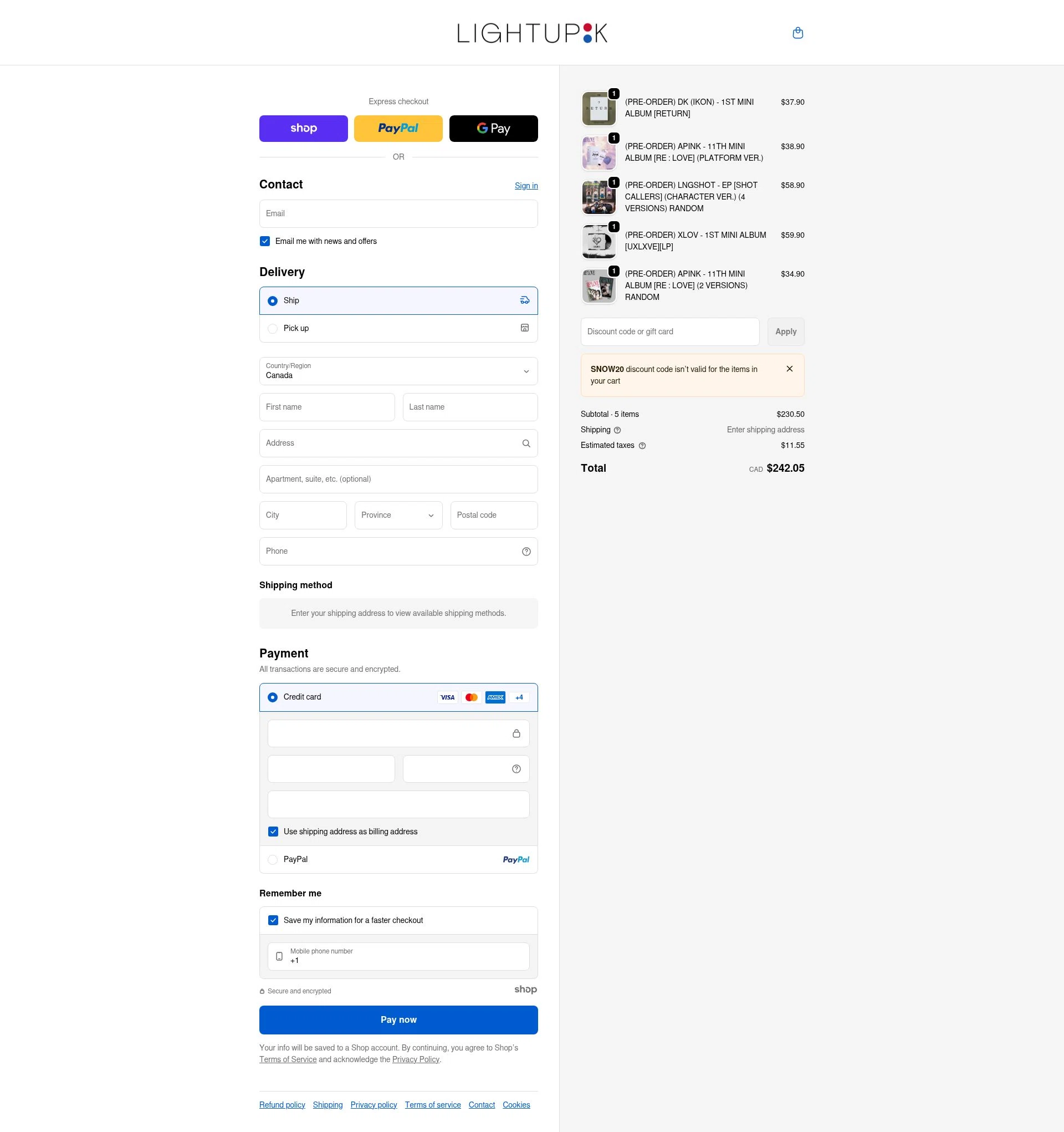 LightUpK checkout page showing LightUpK discount code box | Screenshot taken by SimplyCodes community member on Dec 28, 2025
