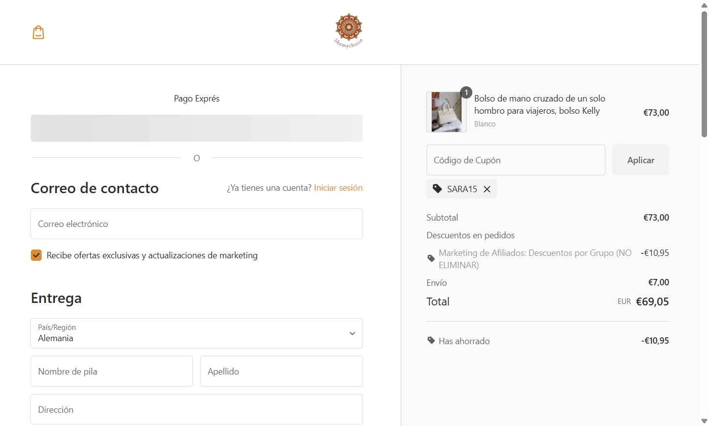 Like My Choice checkout page showing Like My Choice discount code box | Screenshot taken by SimplyCodes community member on Dec 10, 2025