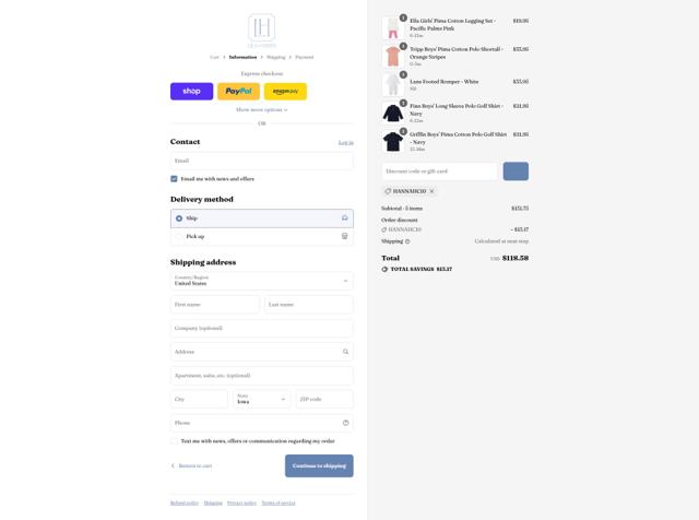 Lila Hayes checkout page showing Lila Hayes promo code box | Screenshot taken by SimplyCodes community member on Sep 8, 2025