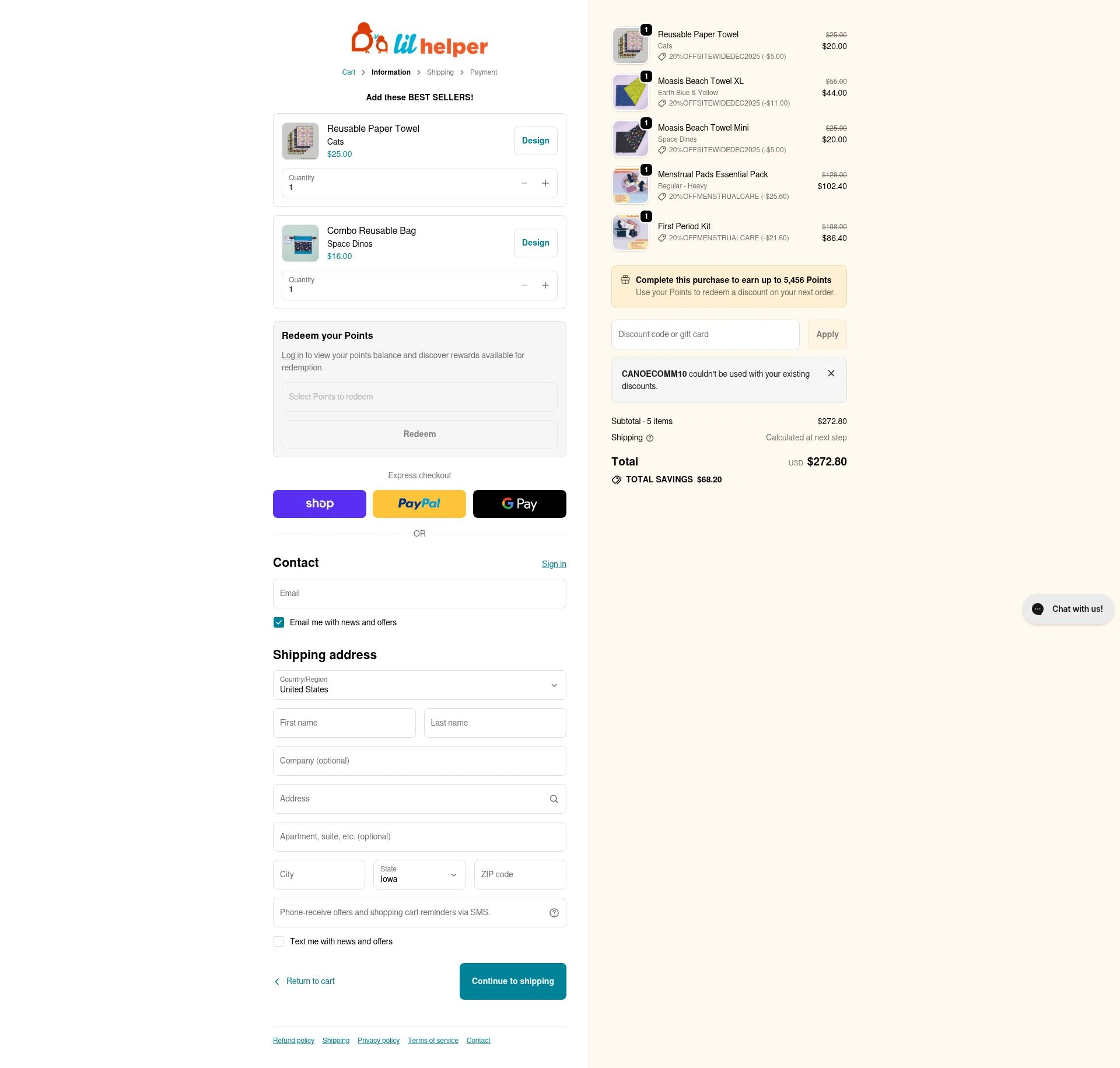 Lil Helper USA checkout page showing Lil Helper USA promo code box | Screenshot taken by SimplyCodes community member on Jan 6, 2026