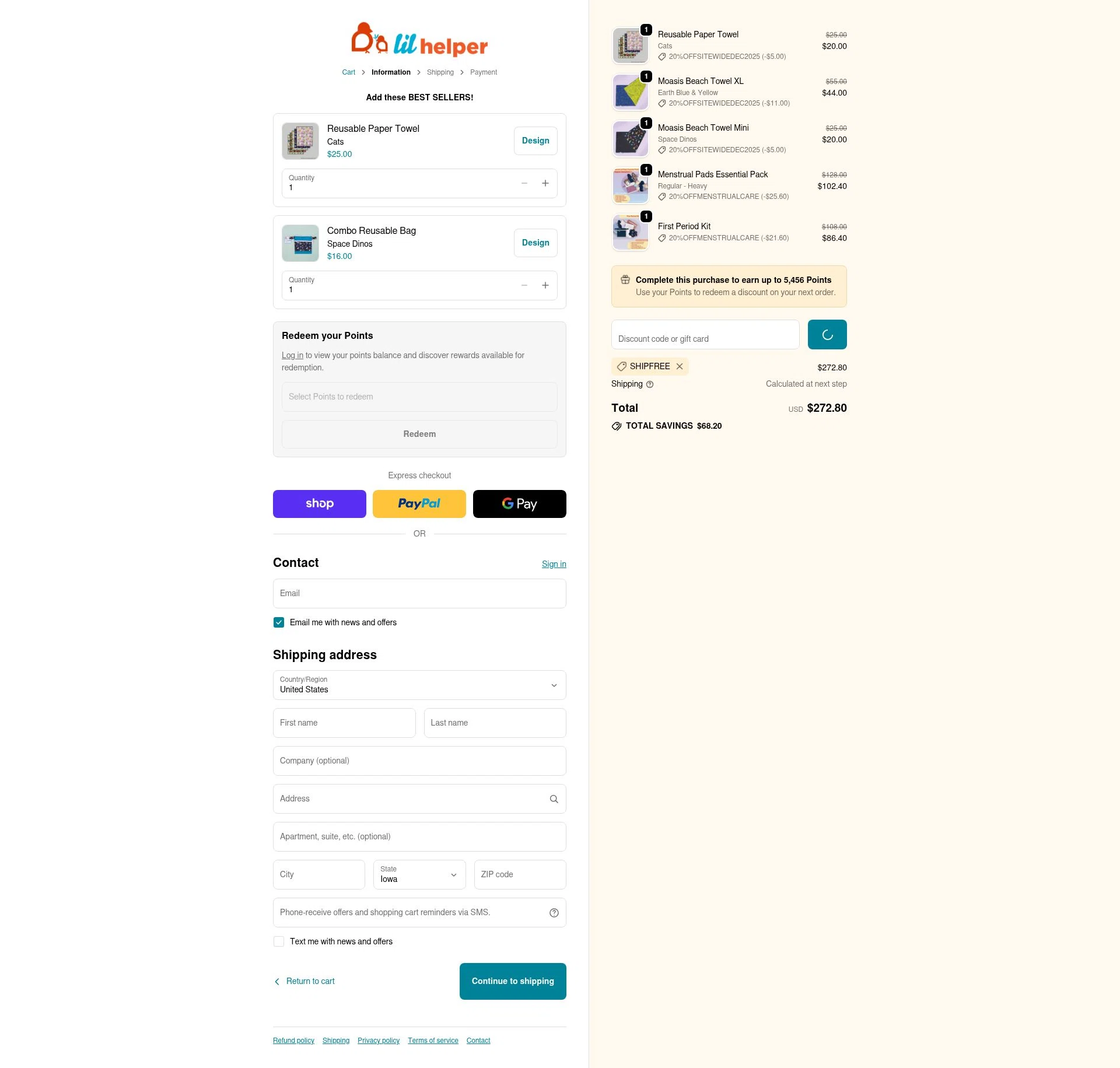 Lil Helper USA checkout page showing Lil Helper USA promo code box | Screenshot taken by SimplyCodes community member on Dec 27, 2025