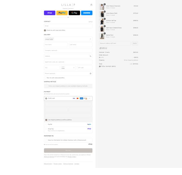 Lilla P checkout page showing Lilla P coupon code box | Screenshot taken by SimplyCodes community member on Aug 31, 2025