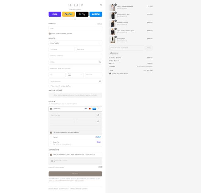 Lilla P checkout page showing Lilla P coupon code box | Screenshot taken by SimplyCodes community member on Sep 12, 2025