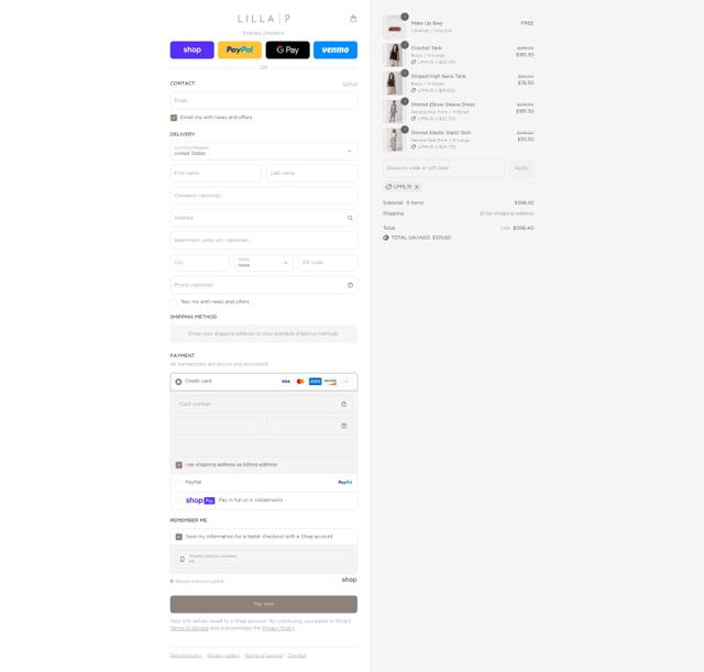 Lilla P checkout page showing Lilla P coupon code box | Screenshot taken by SimplyCodes community member on Aug 13, 2025