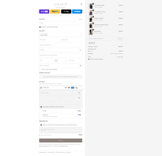 Lilla P checkout page showing Lilla P coupon code box | Screenshot taken by SimplyCodes community member on Aug 27, 2025