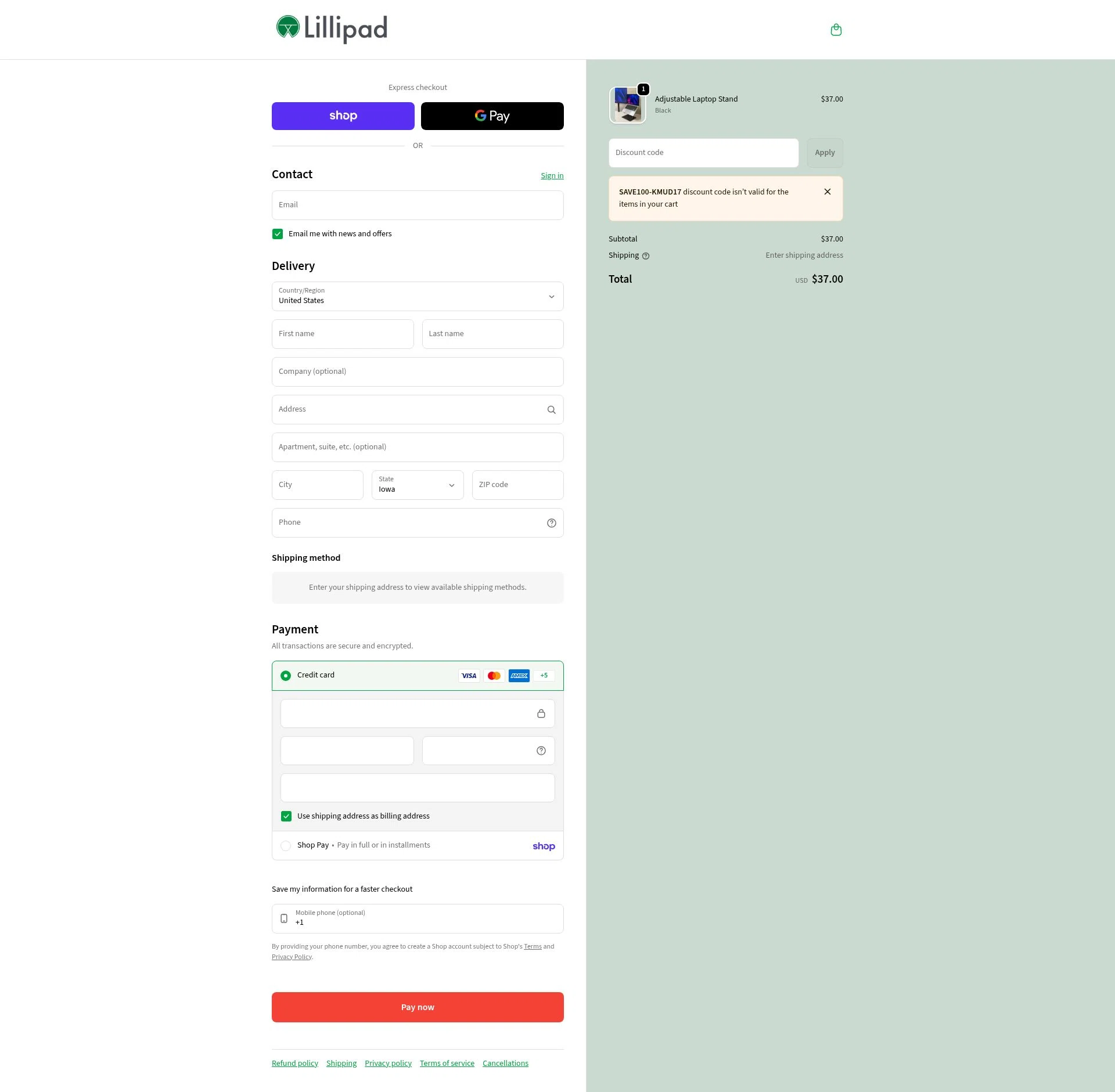 Lillipad Workstations checkout page showing Lillipad Workstations promo code box | Screenshot taken by SimplyCodes community member on Feb 5, 2026