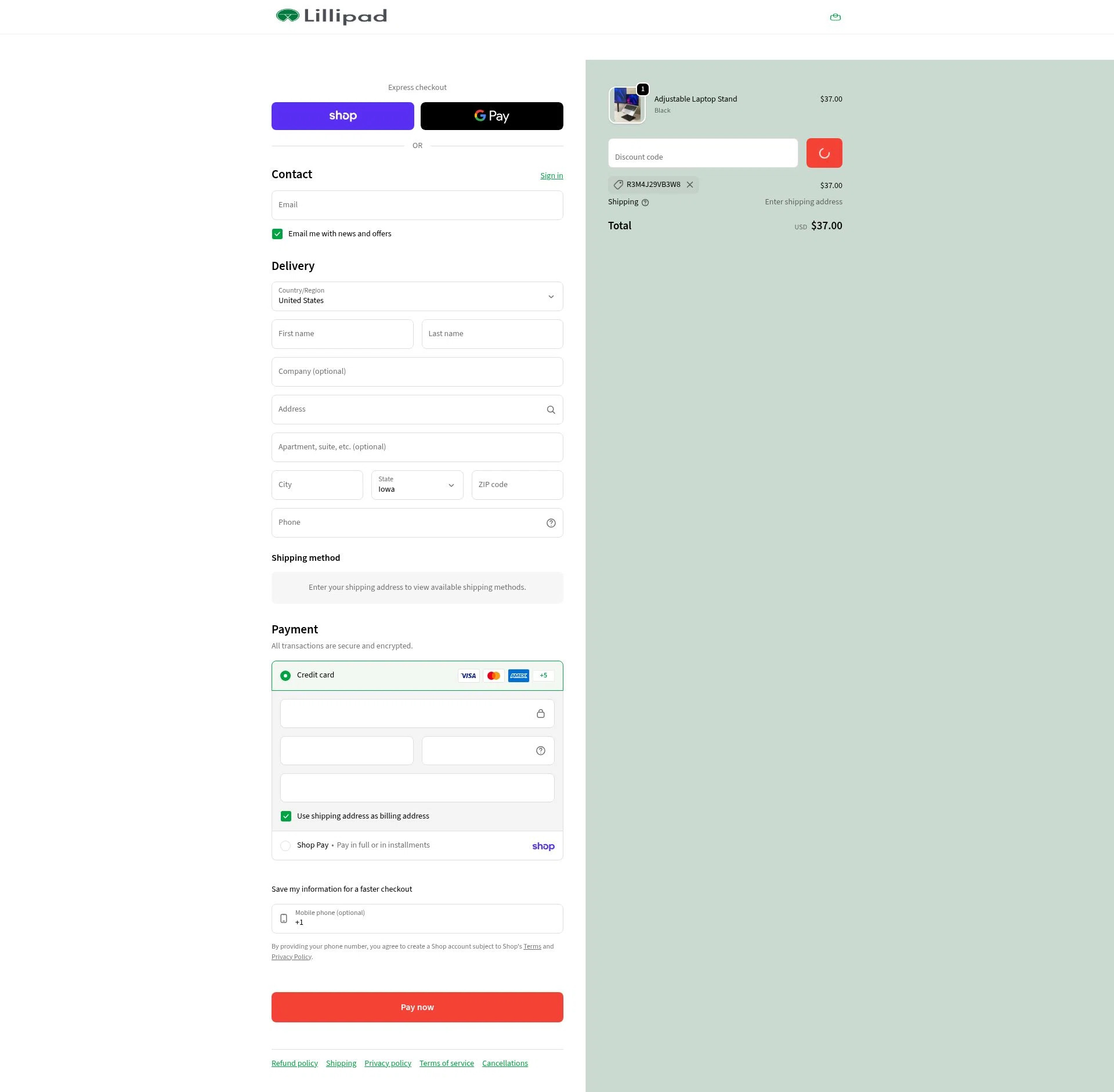 Lillipad Workstations checkout page showing Lillipad Workstations promo code box | Screenshot taken by SimplyCodes community member on Feb 5, 2026