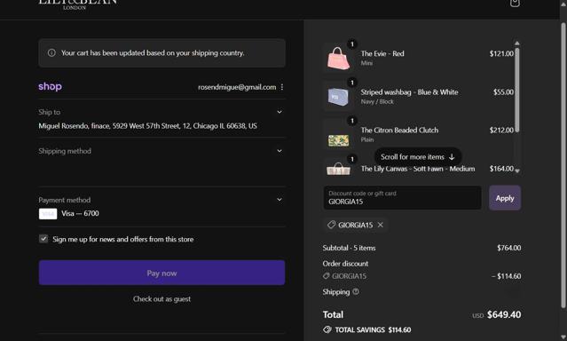 Lily and Bean checkout page showing Lily and Bean promo code box | Screenshot taken by SimplyCodes community member on Sep 14, 2025