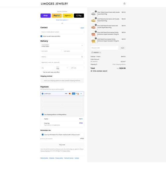 Limoges Jewelry checkout page showing Limoges Jewelry coupon code box | Screenshot taken by SimplyCodes community member on Sep 4, 2025