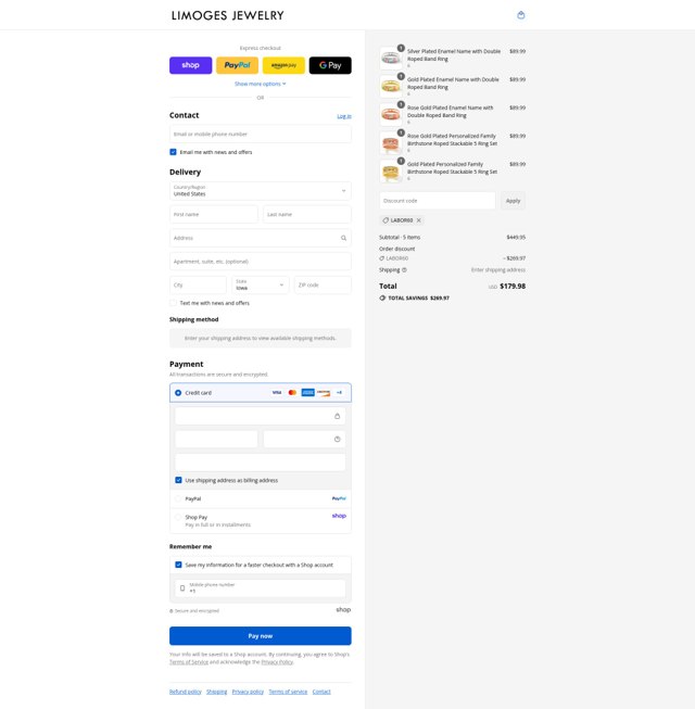 Limoges Jewelry checkout page showing Limoges Jewelry coupon code box | Screenshot taken by SimplyCodes community member on Sep 4, 2025