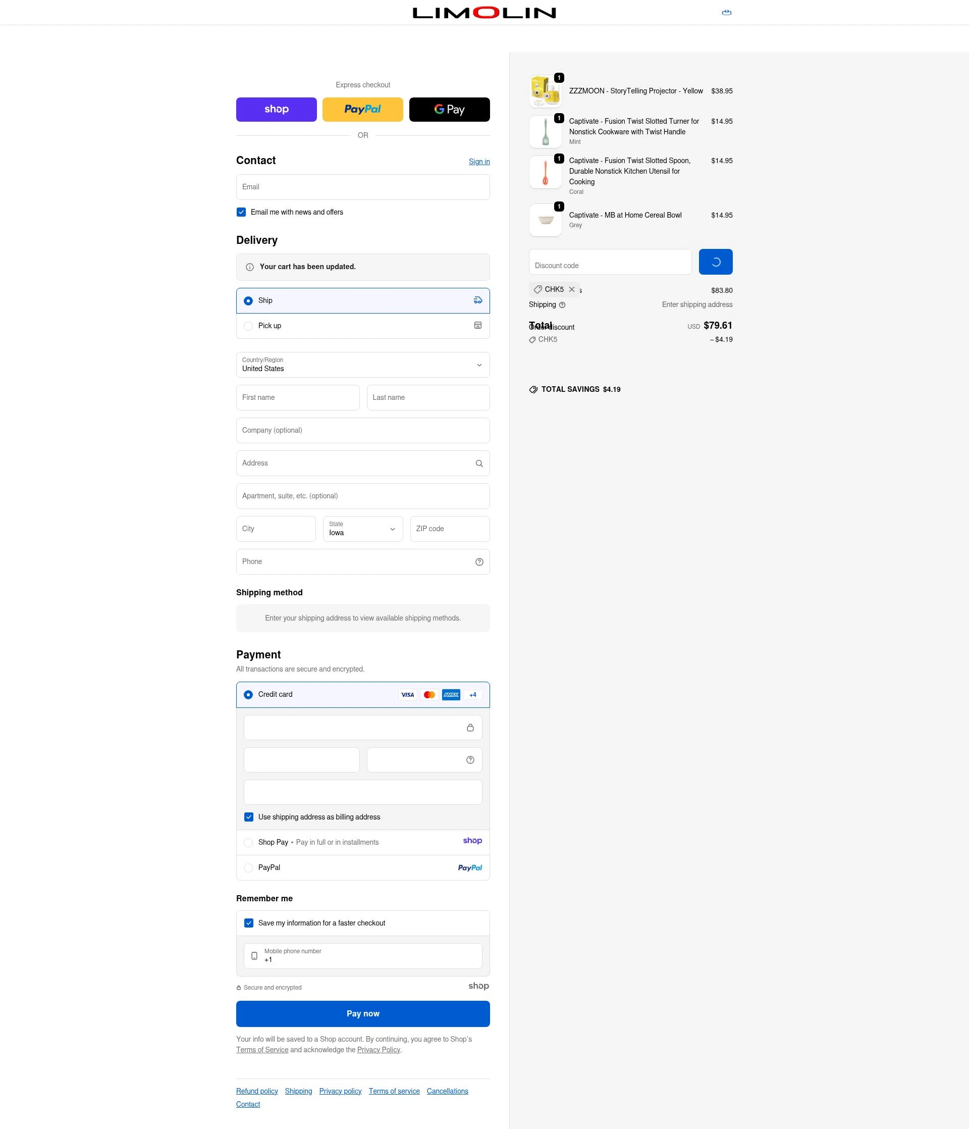Limolin checkout page showing Limolin promo code box | Screenshot taken by SimplyCodes community member on Jan 6, 2026