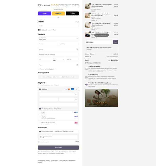 Lincove checkout page showing Lincove discount code box | Screenshot taken by SimplyCodes community member on Sep 15, 2025