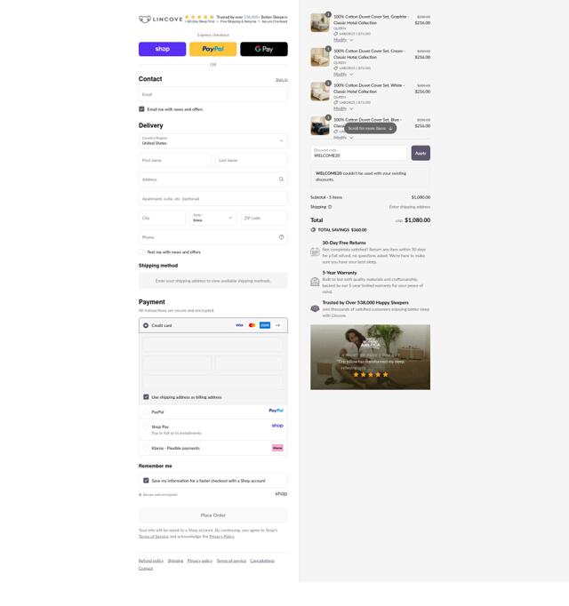 Lincove checkout page showing Lincove discount code box | Screenshot taken by SimplyCodes community member on Sep 11, 2025