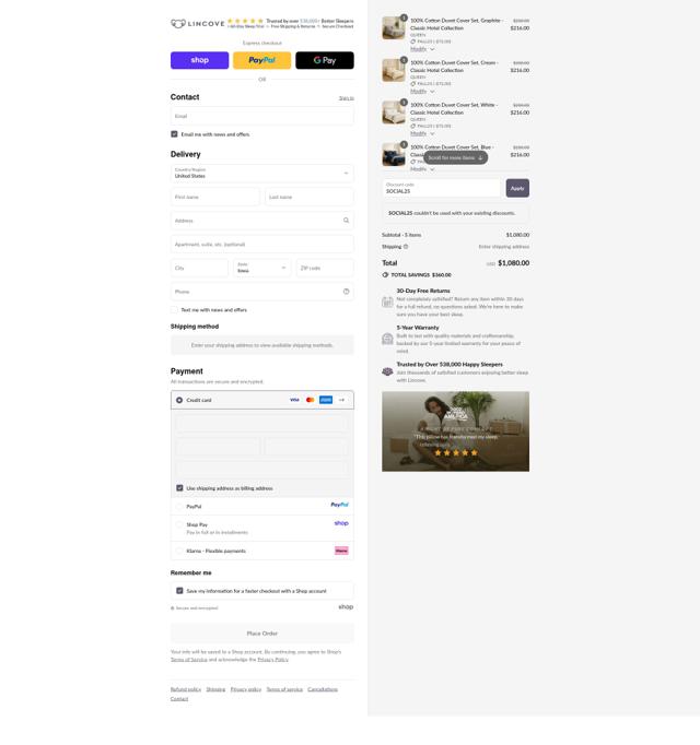 Lincove checkout page showing Lincove discount code box | Screenshot taken by SimplyCodes community member on Sep 15, 2025