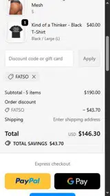 FATSO coupon verification screenshot