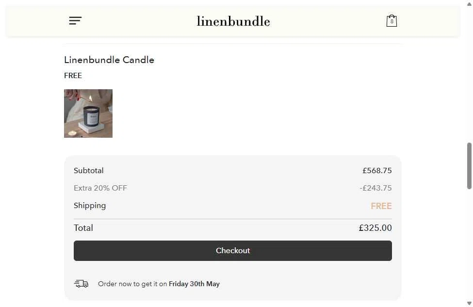 Linen Bundle checkout page showing Linen Bundle discount code box | Screenshot taken by SimplyCodes community member on May 27, 2025