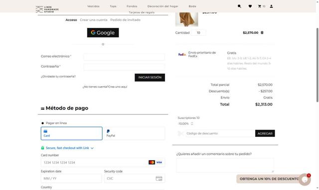 Linen Handmade Studio checkout page showing Linen Handmade Studio promo code box | Screenshot taken by SimplyCodes community member on Aug 25, 2025