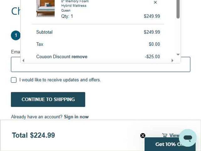 Linenspa checkout page showing Linenspa promo code box | Screenshot taken by SimplyCodes community member on Jul 13, 2025
