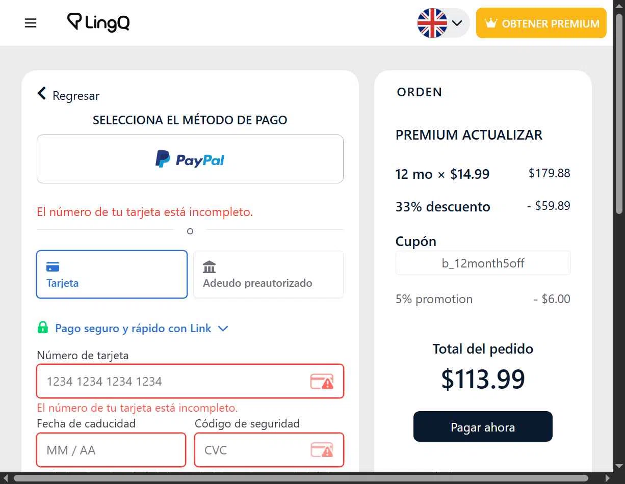 LingQ checkout page showing LingQ promo code box | Screenshot taken by SimplyCodes community member on Nov 23, 2025