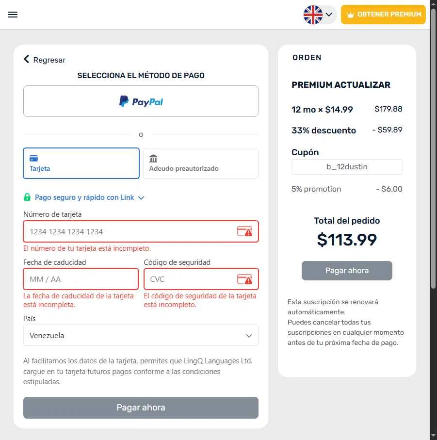 LingQ checkout page showing LingQ promo code box | Screenshot taken by SimplyCodes community member on Sep 24, 2025