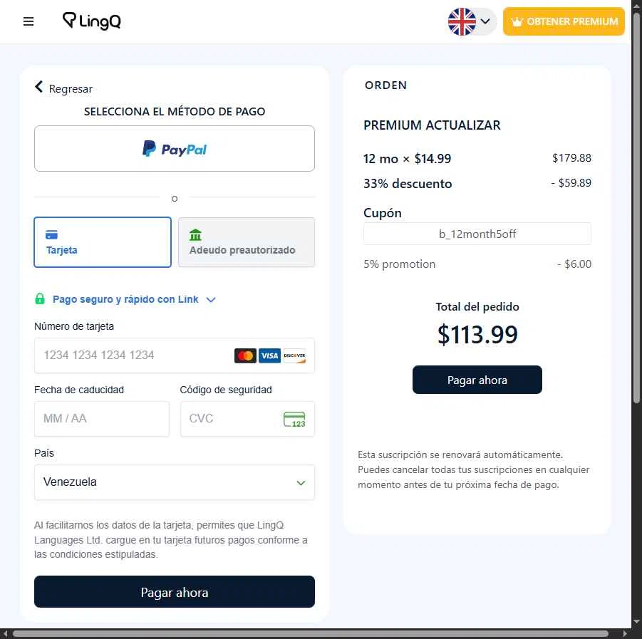 LingQ checkout page showing LingQ promo code box | Screenshot taken by SimplyCodes community member on Feb 7, 2026